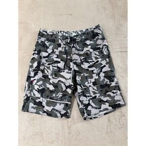 Volcom  Maguro Camo Hawaii Board Shorts Mens Size M Grey Black Camouflage EUC